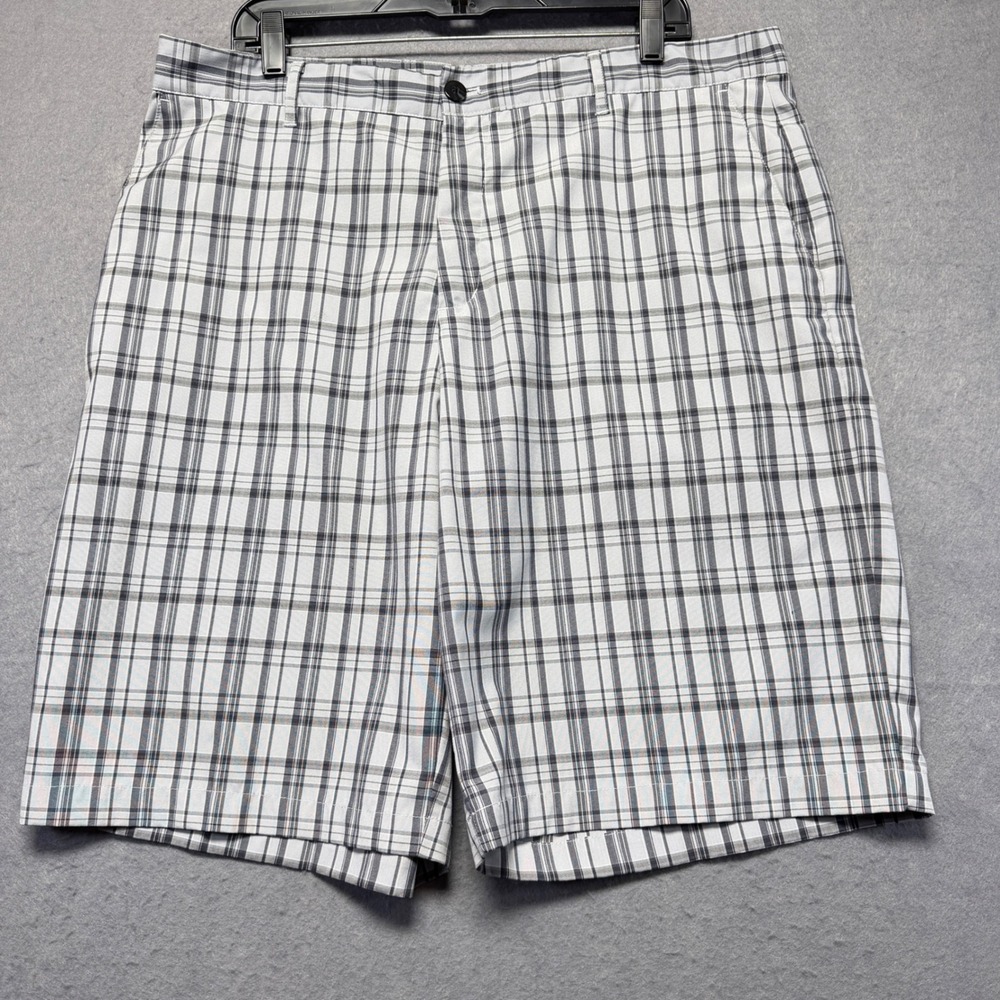 Adidas Golf Mens Grey White‎ Plaid Flat Front Performance Shorts Size 38x11